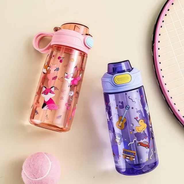 Botella de agua para niños con sorbete y seguro 550ml: Antiderrame Emoape