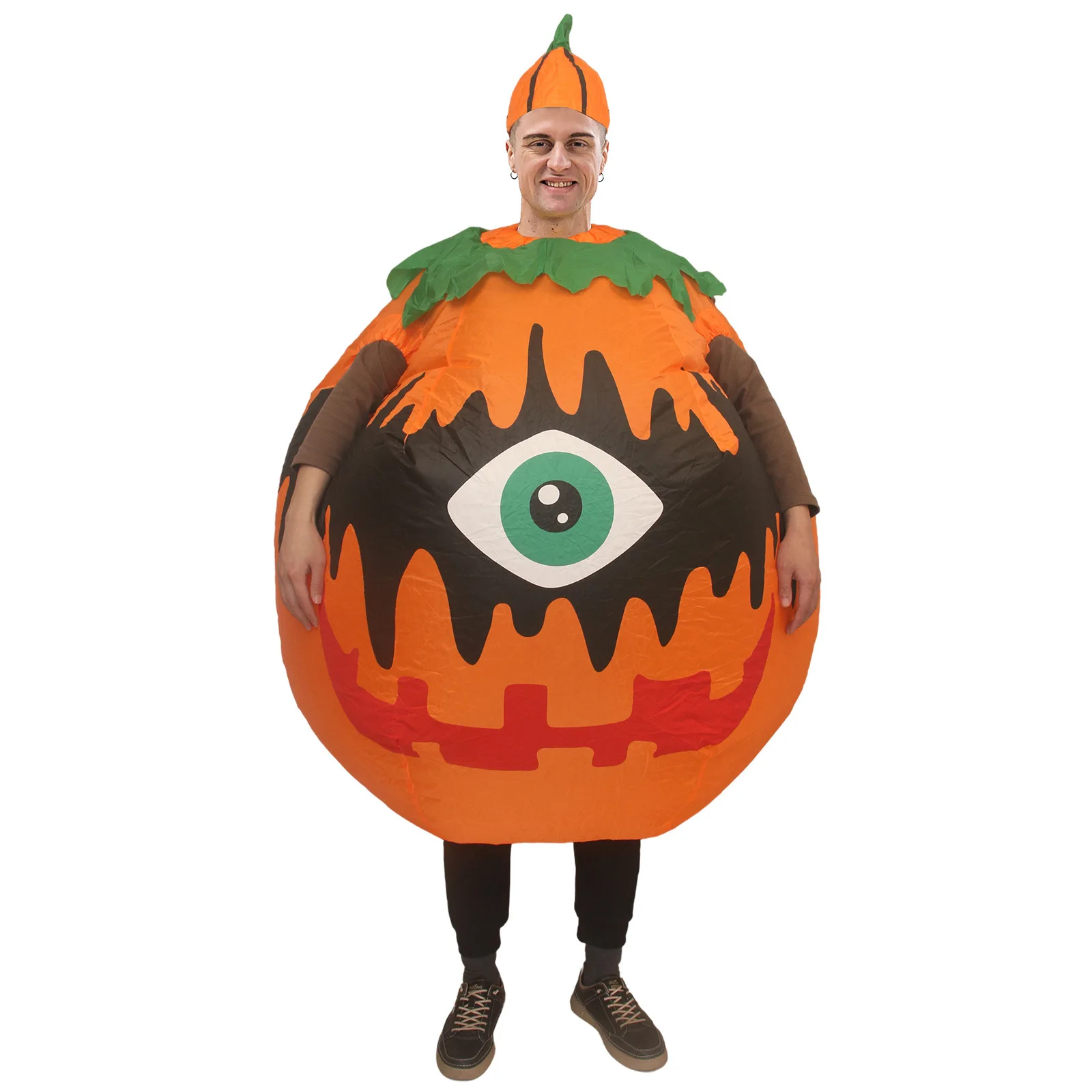 Funny Printed Pumpkin Inflatable Costume Party Belly Pumpkin Pointy Hat Costume Halloween Props Suit 160 to 190cm