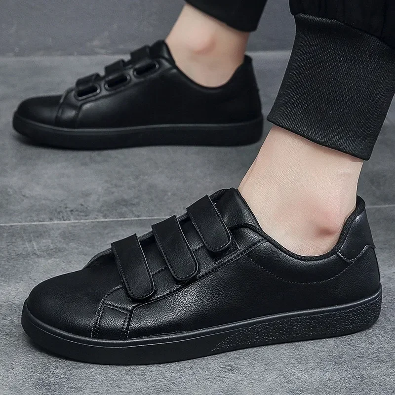White Shoes Men Pu Leather Casual Shoes for Men Hook & Loop Loafers Fashion Skateboard Shoe Flat Male Sneakers Tenis Para Hombre 6