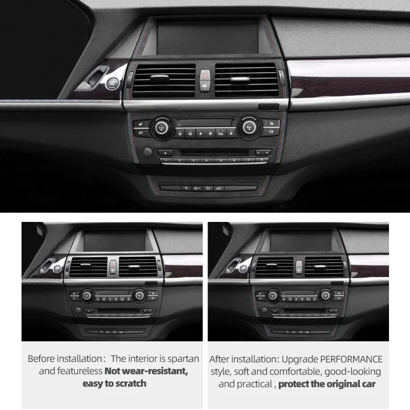 For BMW X5 E70 X6 E71 Made of Alcantara Center Console CD Panel Trim Frame Performance Sticker Car Interior Tuning Accessories