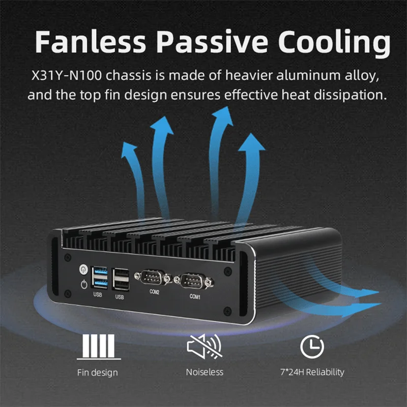 Fanless Intel N100 Mini PC DDR4 MSATA/M.2 NVMe/2.5 inch SATA 2x Gigabit Ethernet 2x DB9 RS232 2x HDMI2.0 DP WiFi Windows Linux 5