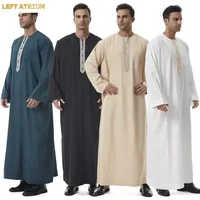 Thobes for Man Muslim Dress Islam Clothing Saudi Arabic Robe Jubba Thobe Eid Djellaba Long Sleeve Embroidery Daffah Dishdasha