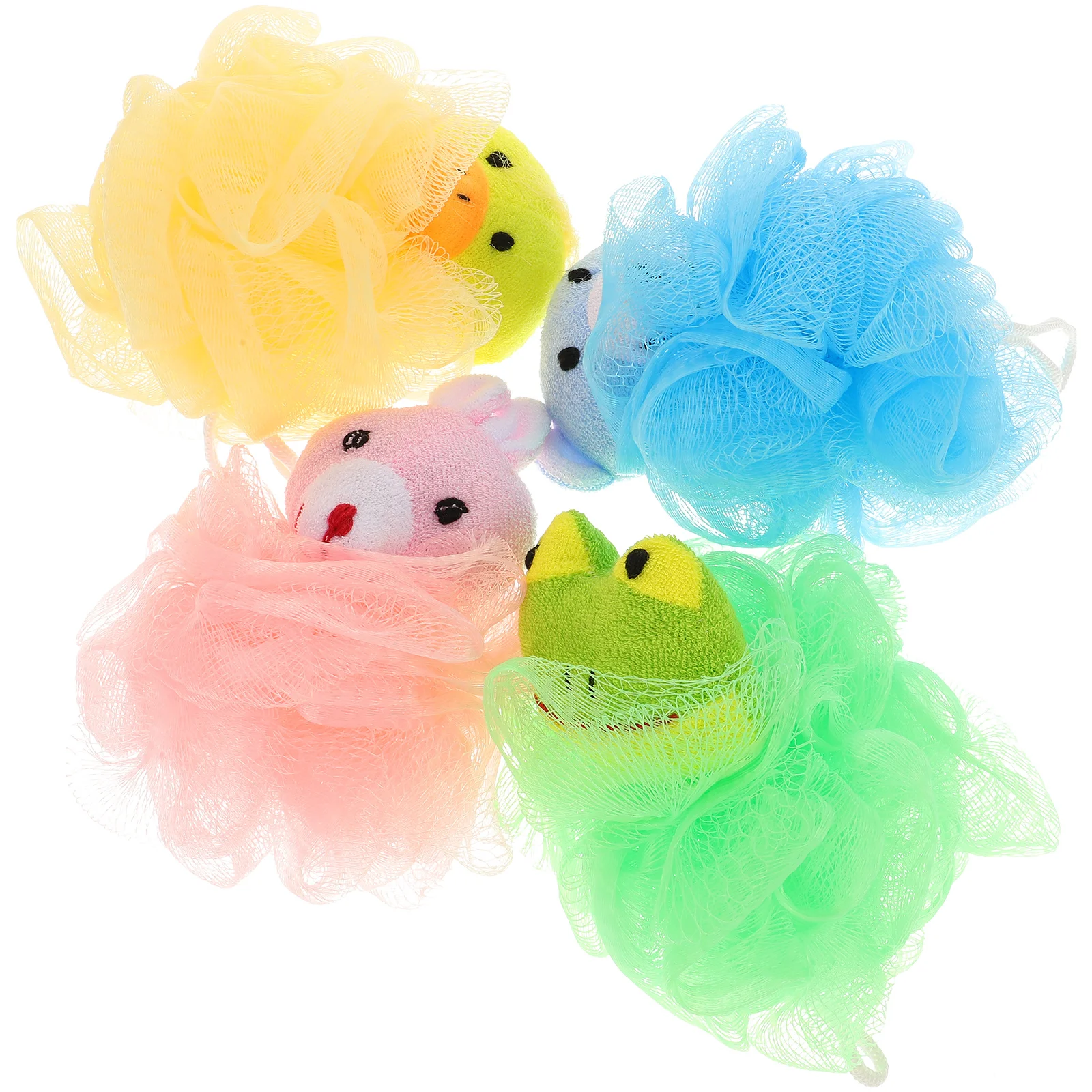 

4 Pcs Cartoon Animal Cloth Decor Shower Ball Bath Ball Mesh Bubble Nets Bath Scrub Bath with Hanging Rope ( , Frog, Pink