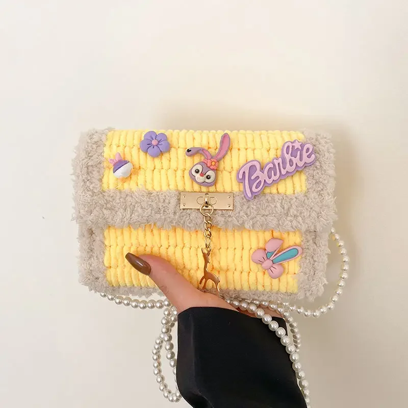 Handmade Knitted Bag DIY Material Stitching With Sewing Tools Pearl Chain Handle Shoulder Bag Accessories Gift for Women Girl