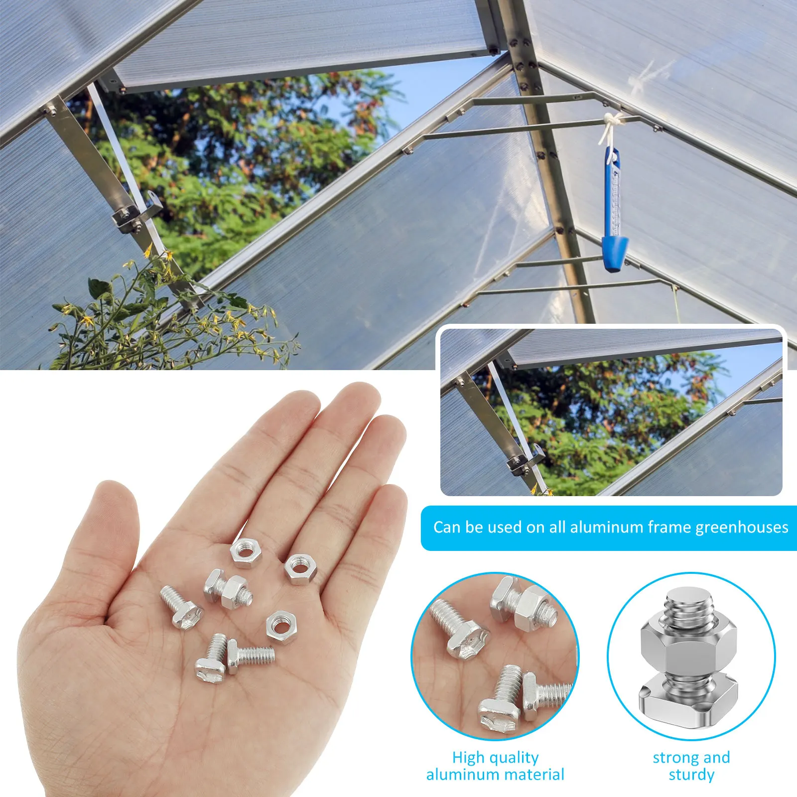 50/100Pcs Greenhouse Repair Kit Aluminum Bolts and Nuts Tool Practical Greenhouse Nuts Bolts Kit Through Hole for Home