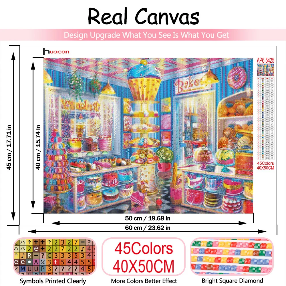 Huacan 5d Diy Diamond Painting Shop Home Decor Square/round Embroidery House Landscape Mosaic Cake Wall Sticker