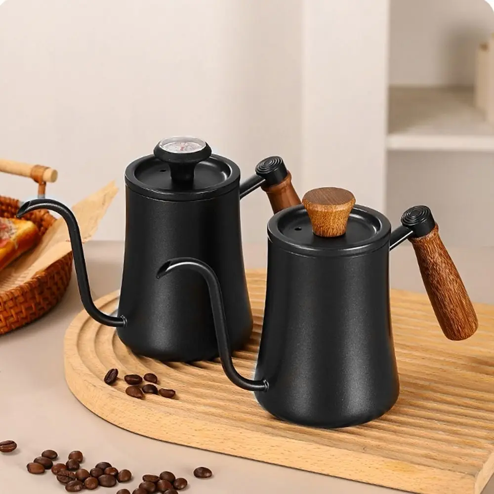Stainless Steel Goose Neck Coffee Pot 550ml/850ml Drip Port Pour Over Coffee Kettle Wooden Handle Scale Hand Brewing Kettle