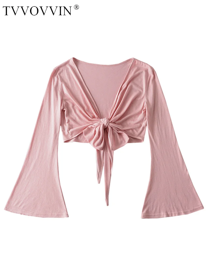 

Loose Slim TVVOVVIN Short Solid Color Flare Sleeve Cardigan Top Thin Sunscreen Shirt Summer Sweet Bow Blouse Fashion FXM4