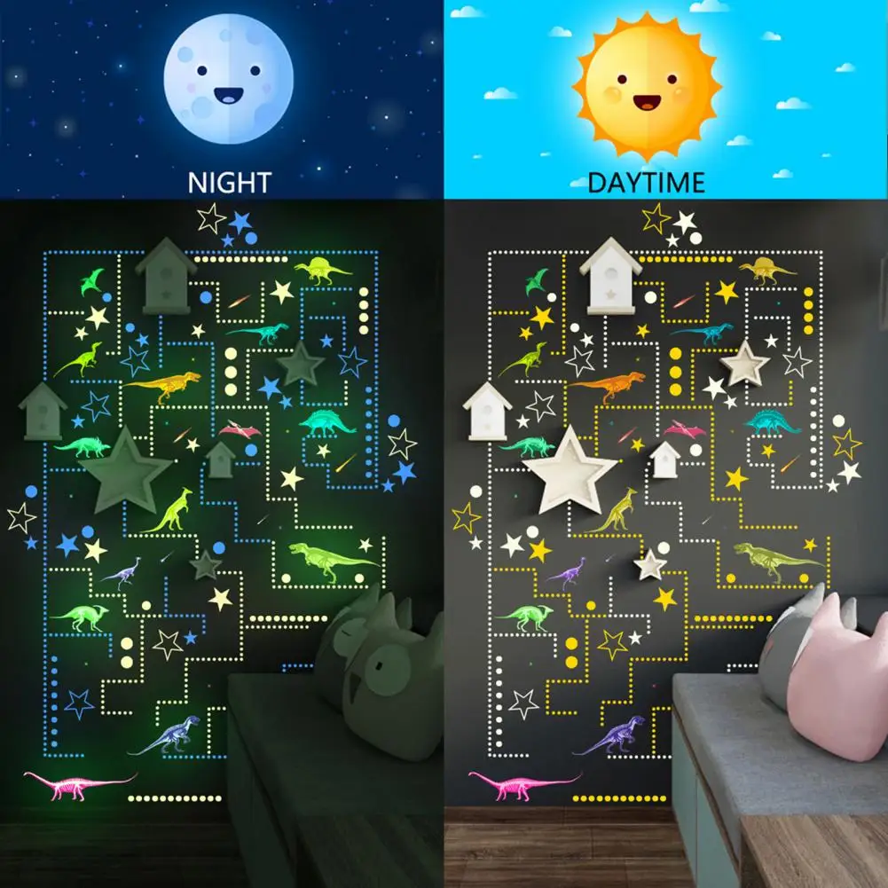 Night Glowing Wall Stickers Glow-in-the-dark Cartoon Dinosaur Stickers Wall Decor for Baby Kids Room Bedroom Home Fun Magical