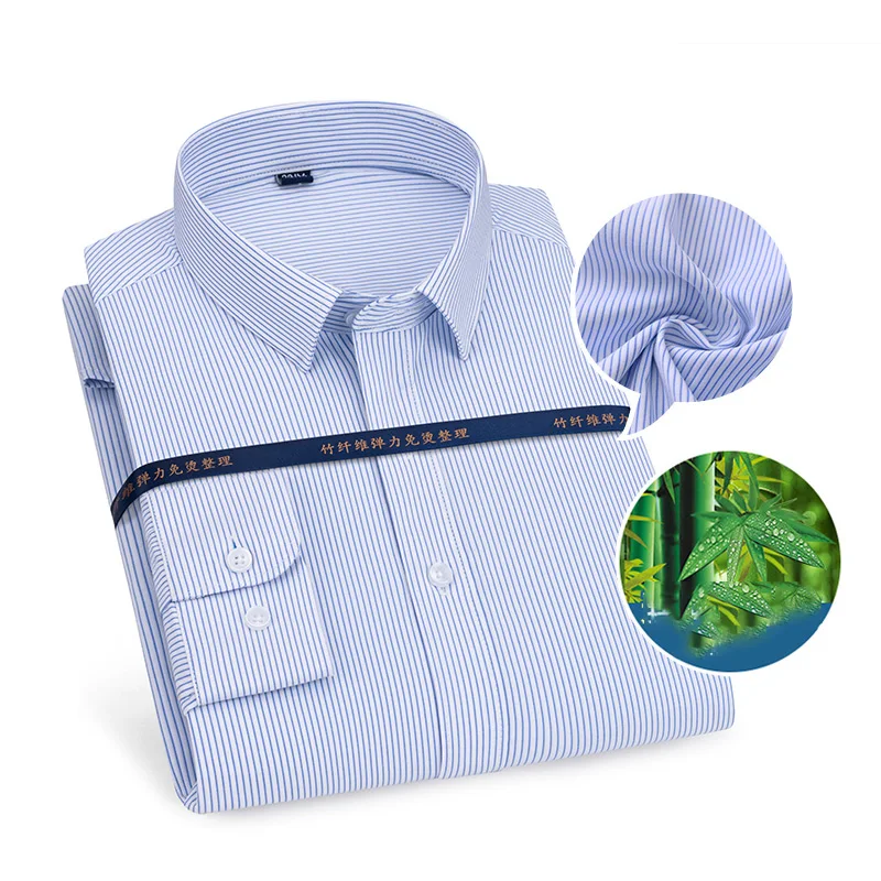 

New Bamboo Fiber Elastic Anti-Wrinkle Men's Long Sleeve Shirt Business Casual Ironing Male Shirt Office Comfortable Man Tops