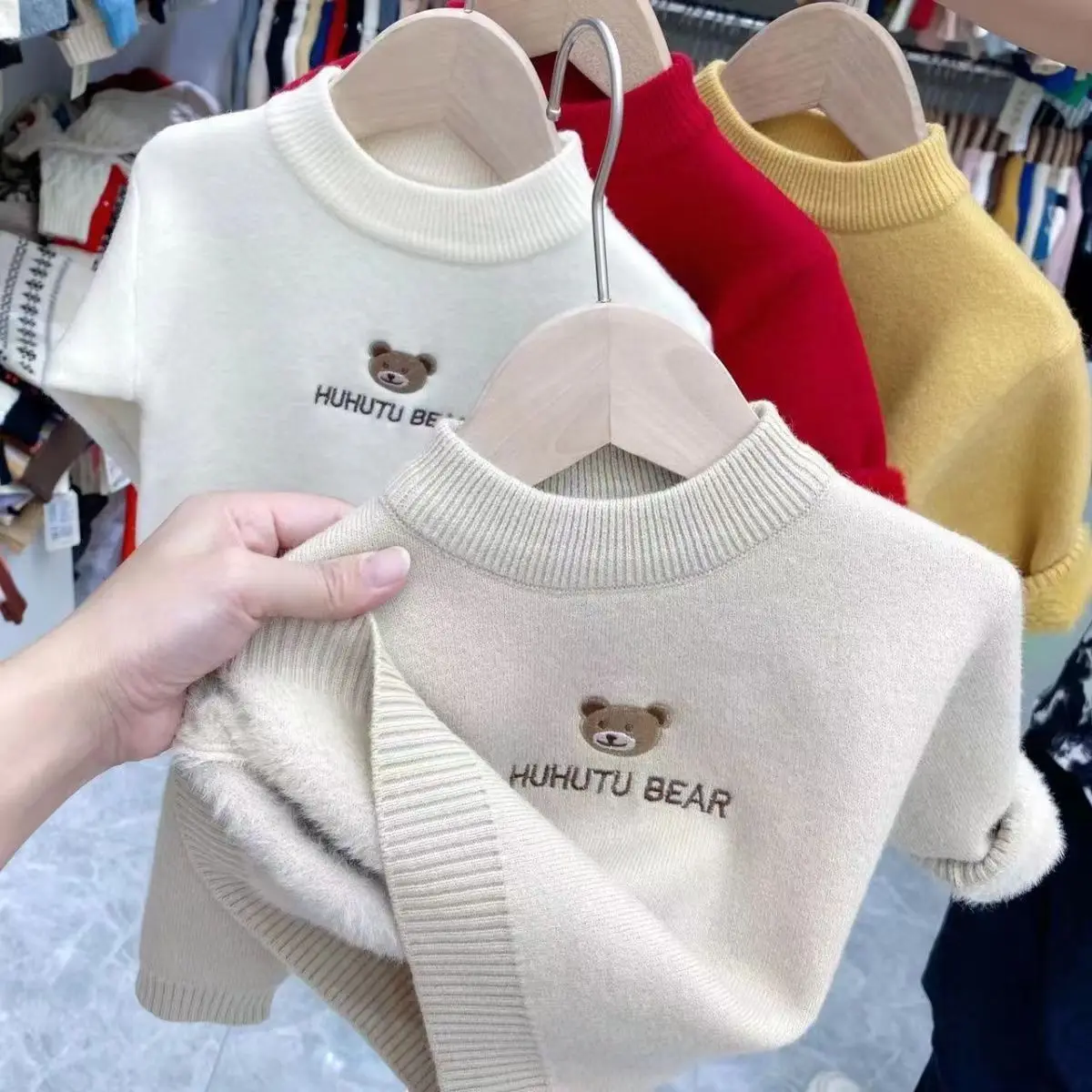 Childrens One Piece Plush Baby Sweater New Embroidered Half High Collar Autumn Winter Pullover For Boys And Girls With Bottom