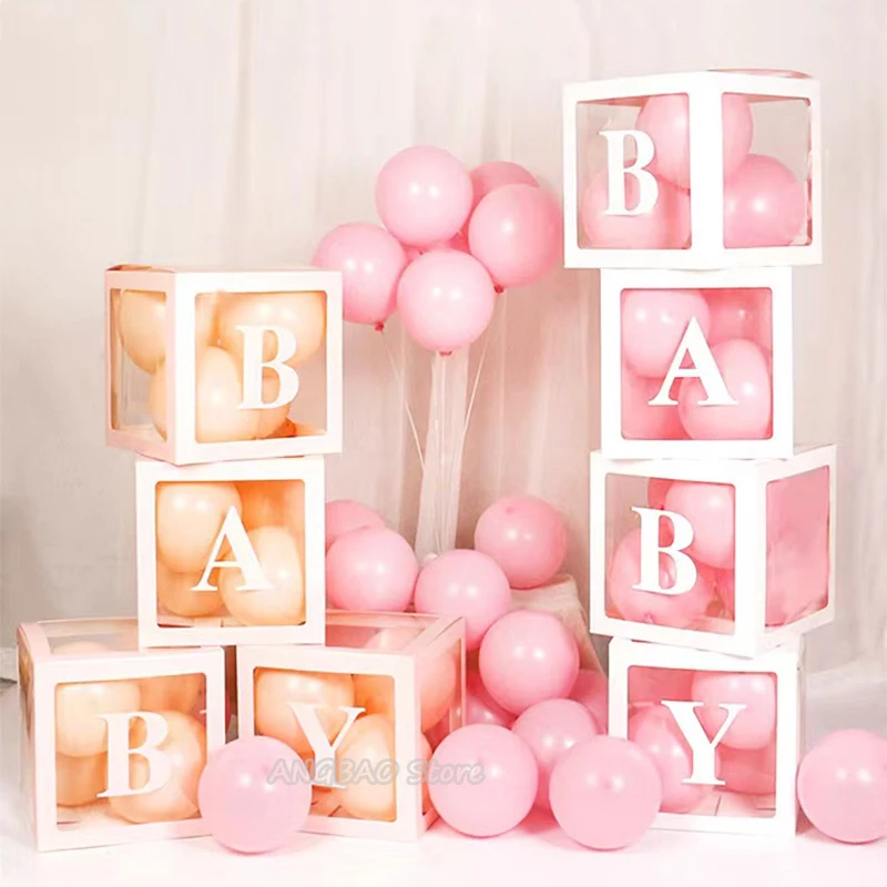 Transparent Letter Balloon Box Baby Shower Decoration Boy Girl 1st Birthday Party Decorations Kids Wedding Decor Supplies 1