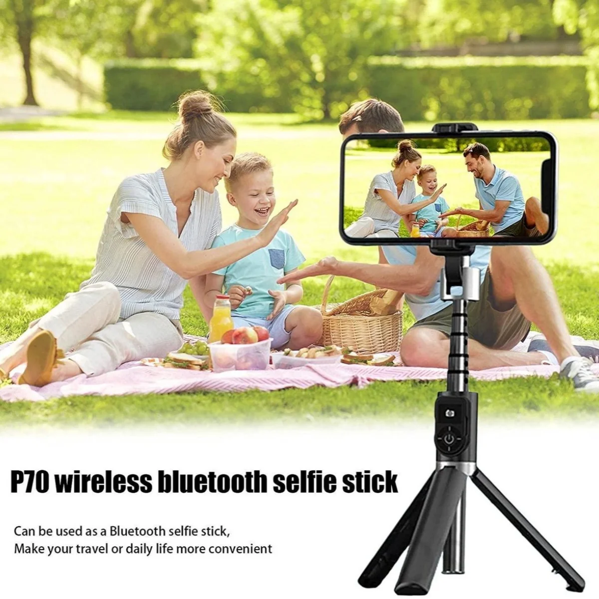 P70 Selfie Stick 360&deg; Rotation Extendable Bluetooth Selfie Stick with Wireless Bluetooth and Tripod， Outdoor Desktop Bracket