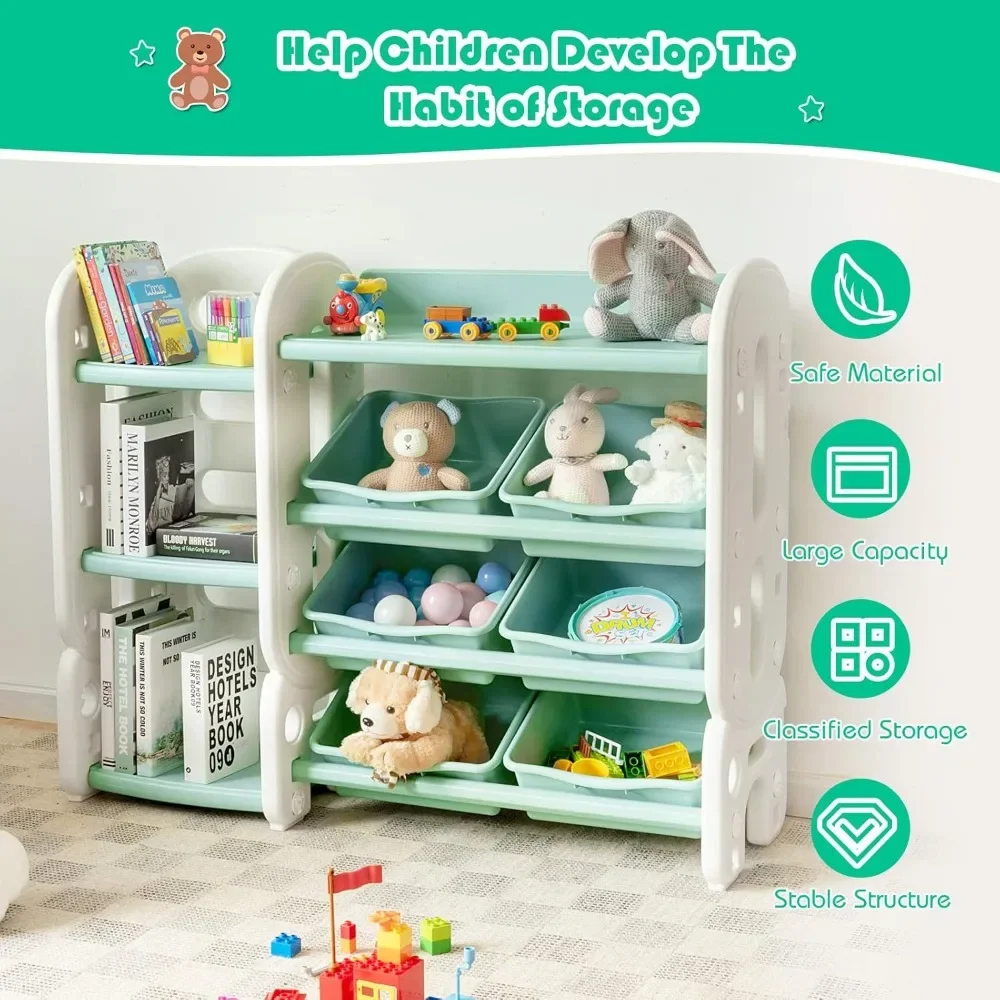 Kids Bookshelf with Toy Organizers and Storage, Multi-Purpose 4-Tier Shelf & 6 Removable Plastic Bins to Organize Books Toys 5