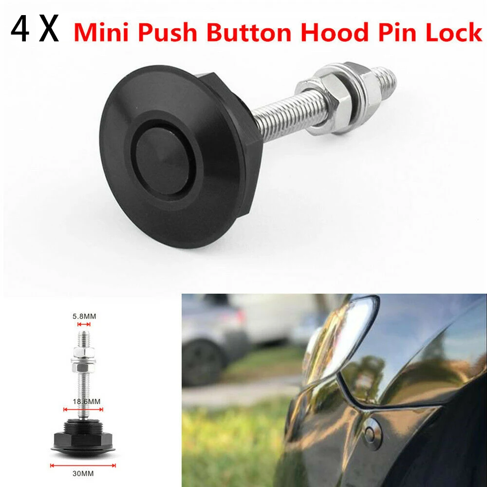 

4pcs Universal 30mm/1.18" Push Button Billet Hood Pins Lock Clip Kit Engine Bonnets Lock Aluminum Car Quick Latch