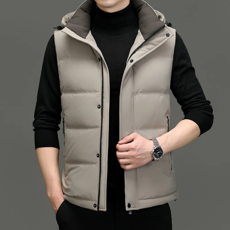 High End 90% White Duck Down Sleeveless Jacket Winter Business Man Warm Waistcoat Male Classic Solid Windproof Thermal Vest