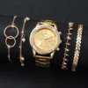 Fashion Women Golden Color Stainless Steel Quartz Watch With Bracelet Set 5PCs 2