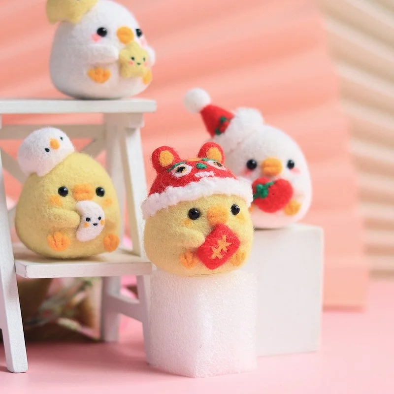 Cartoon Duck Wool Felt Diy Cross Stitch Kits Animal Funny Poke Poke Needle Needlework Doll Gift Christmas Home Decoration