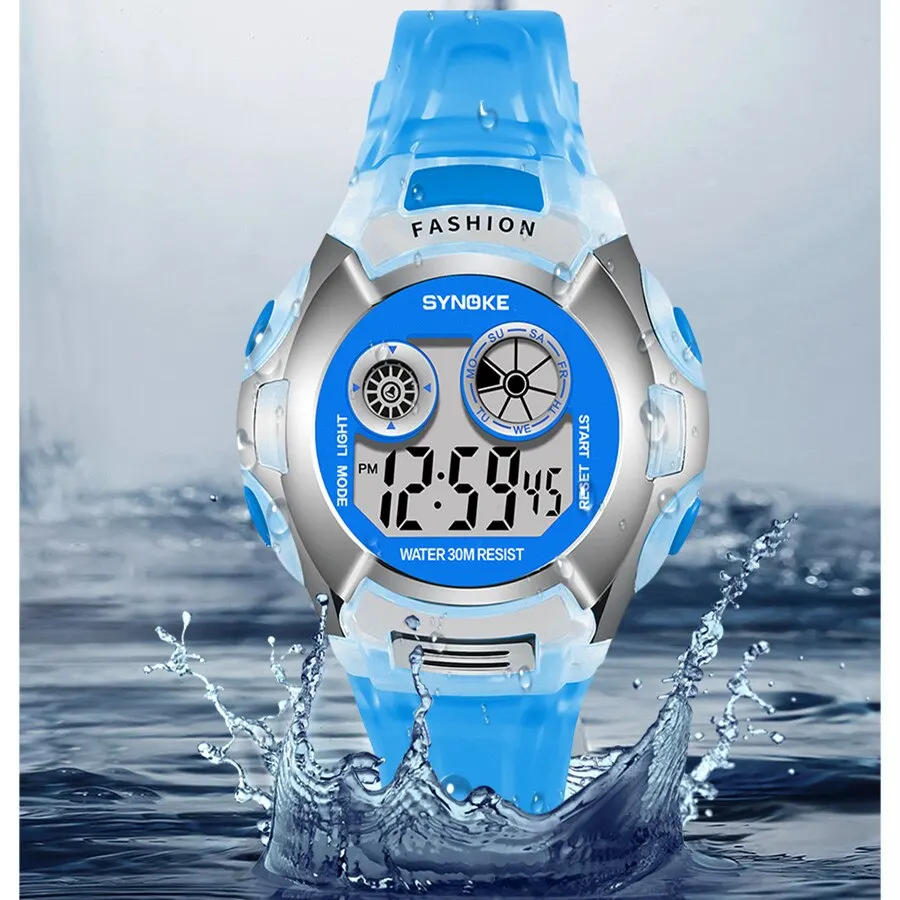 SYNOKE Student Electronic Watch Waterproof Sports Children Watch Glow Multi Function Digital Seven Colors Light Gift electronic watch