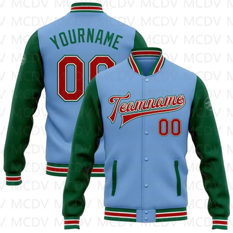 Custom Light Blue Royal-White Bomber Full-Snap Varsity Letterman Two Tone Jacket
