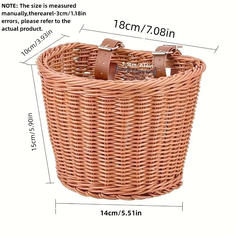 1pc Imitation Rattan Woven Bicycle Basket with Adjustable Handlebar Strap, Front Basket with Large Capacity Storage Basket
