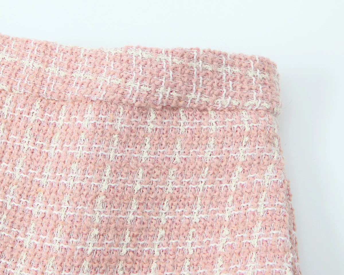 2 pieces 1 Set French Style Retro Pink Plaid Woven Tweed Blazer + High Waist Mini Shorts Pants Suits