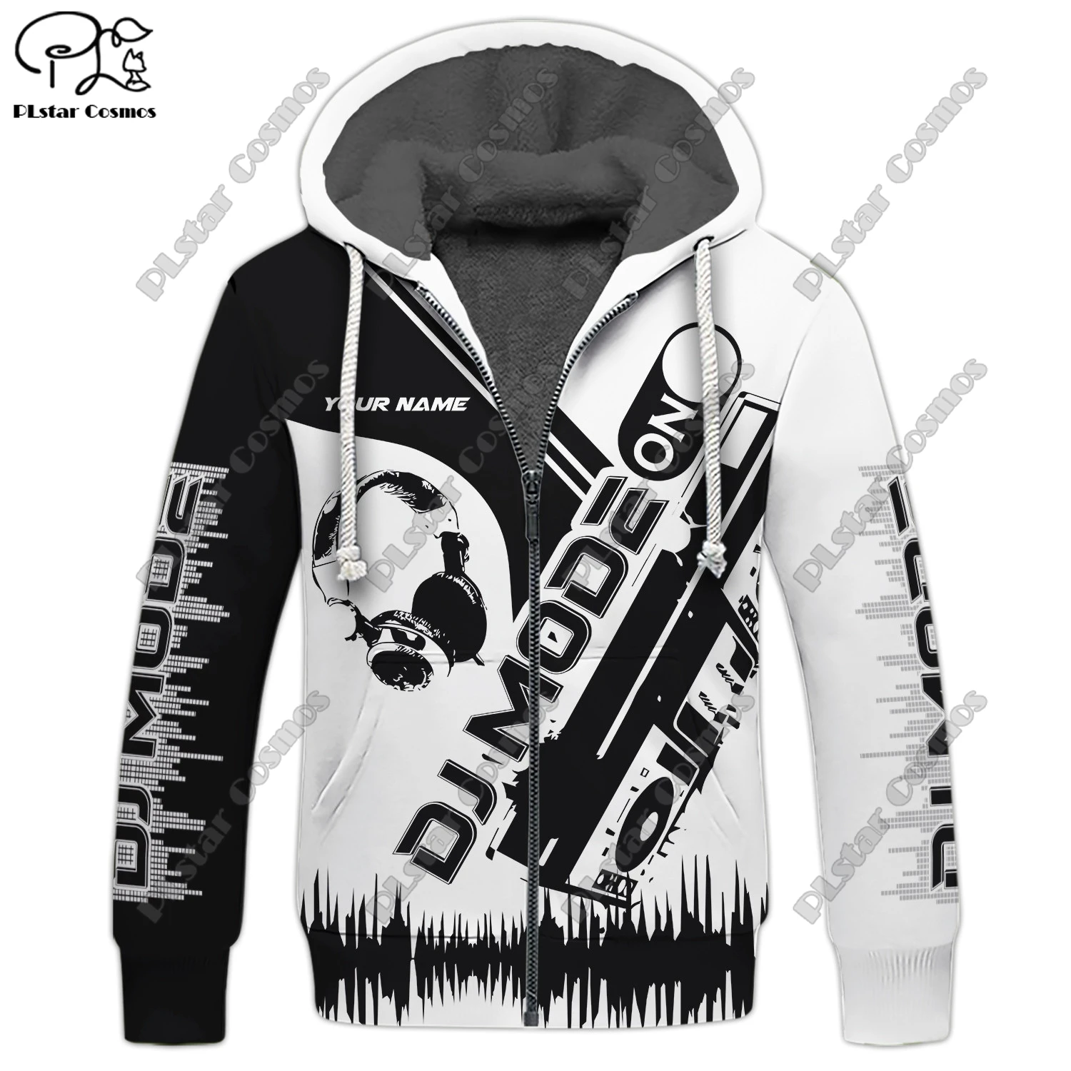 PLstarCosmos 3D printed new DJ instrument pattern warm hooded thickened jacket zipper fleece hoodie winter casual X-1