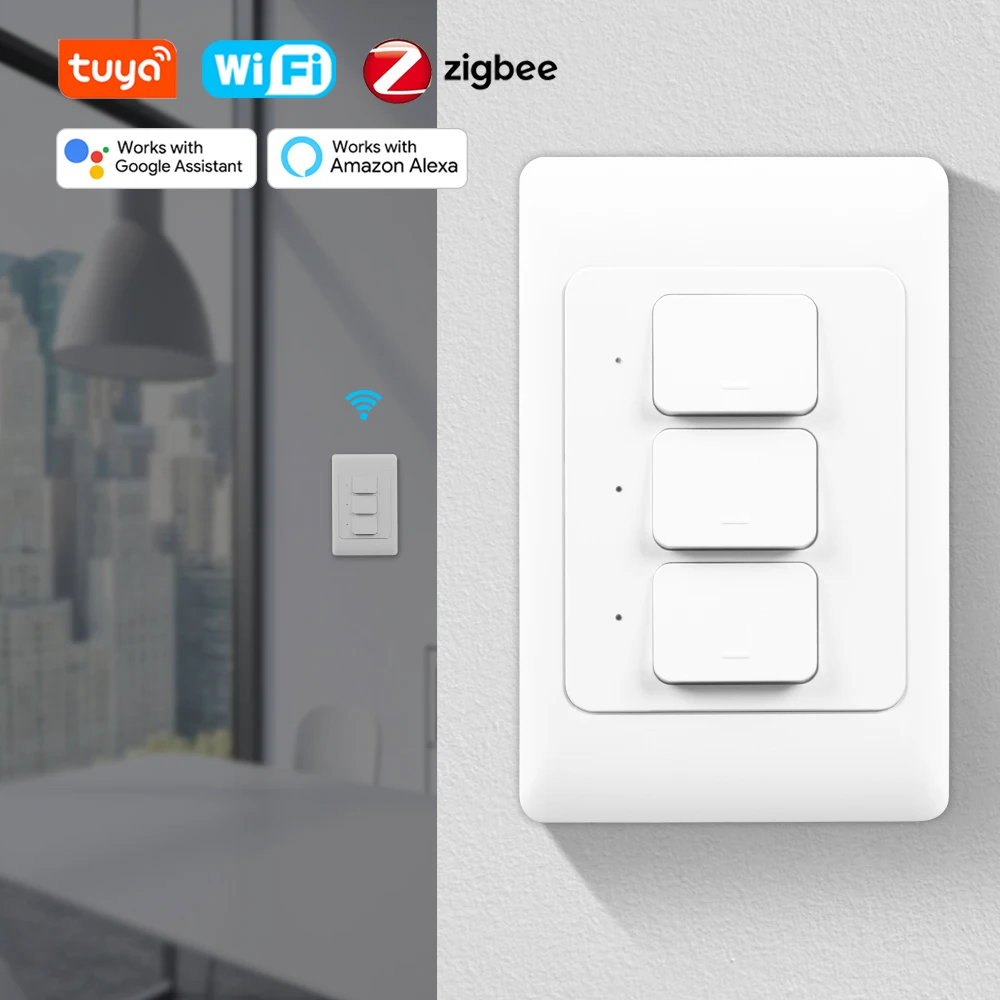 WiFiZigBeeTuyaSmartWallSwitchNONeutralWireOptionalSmartLight