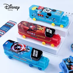 Disney Kids Learning Stationery Box Cartoon Double Decker Train Multifunctional Creative Iron Pencil Case for Elementary School