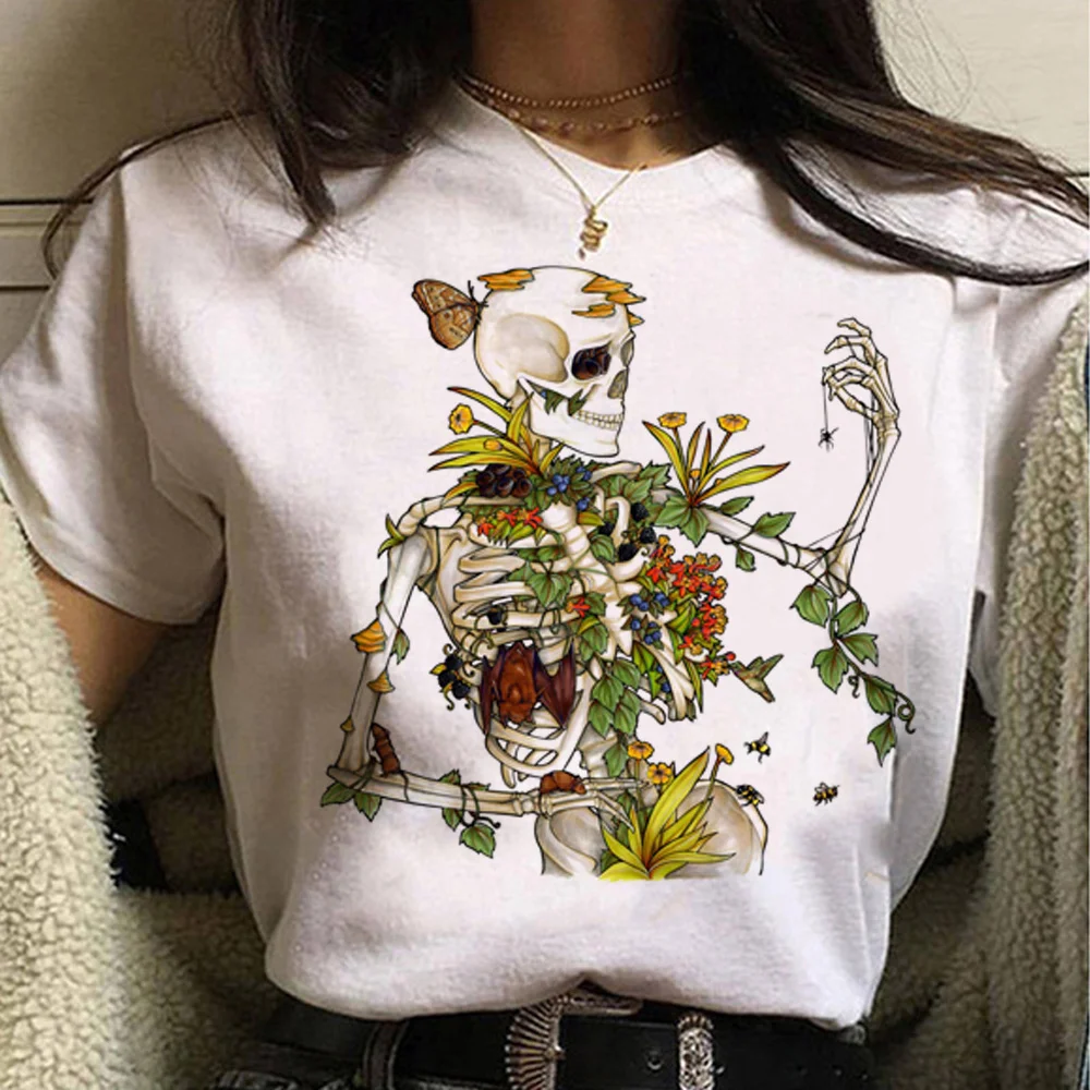 

Bones and Botany skull t-shirts women funny harajuku Japanese tshirt girl streetwear graphic harajuku clothing