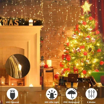 3M LED Curtain String Lights Fairy Decoration USB Holiday Garland Lamp 8 Mode For Home Garden Christmas Party New Year Wedding 2