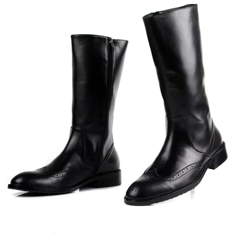 

2023 Men's Platform Boots Luxury Genuine Leather New Style Quality Fashion Knee High Black Long Botines Chelsea Shoes for Male
