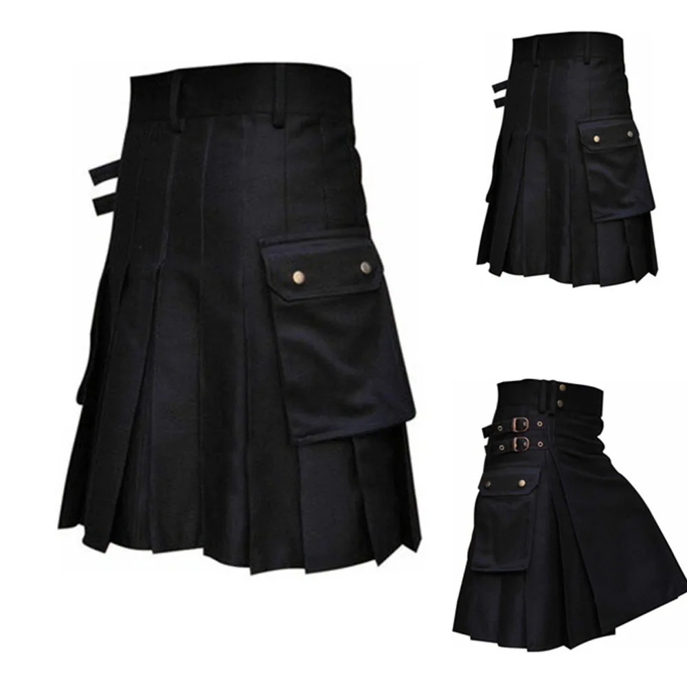 Vintage Men\'s Scottish Kilt Plaid Pleated Skirt Deluxe Tartan Goth Festival Outdoor Utility Kilts Highland Skirt