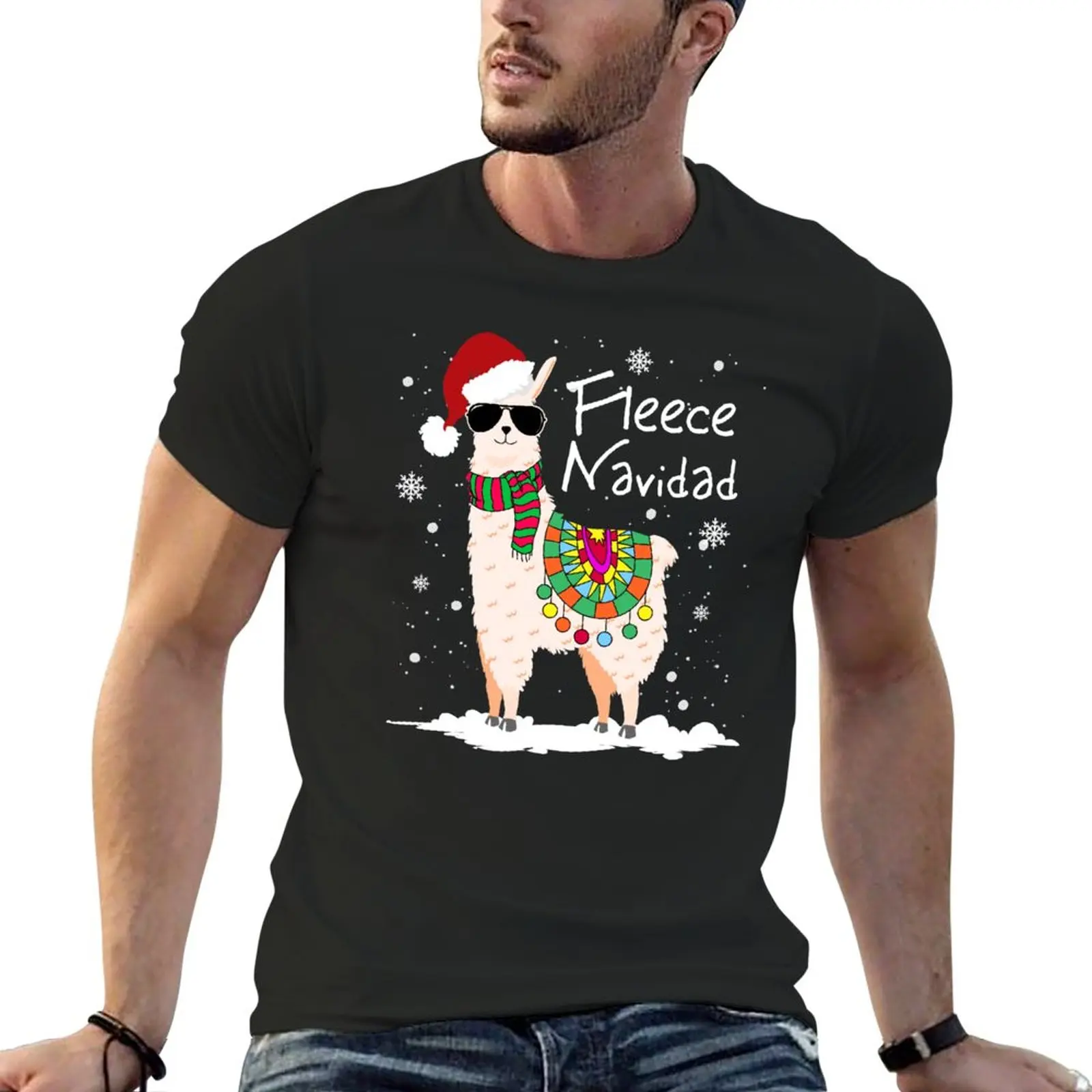 

Fleece Feliz Navidad Llama Christmas Cute Xmas Gift T-Shirt vintage sports fans tshirts for men