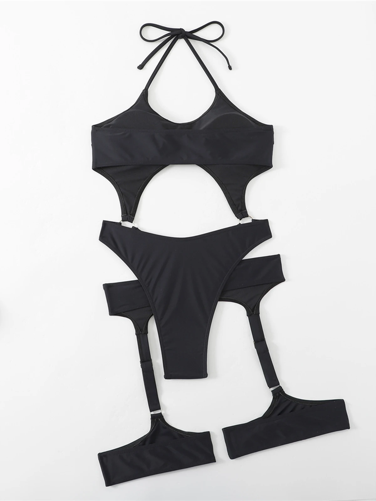 Sexy Tummy Cut Out Halter With Garter One Piece Swimsuit Women Swimwear Female High Leg Cut Bather Bathing Suit Swim Lady K4415 one piece swimsuit women swimsuit