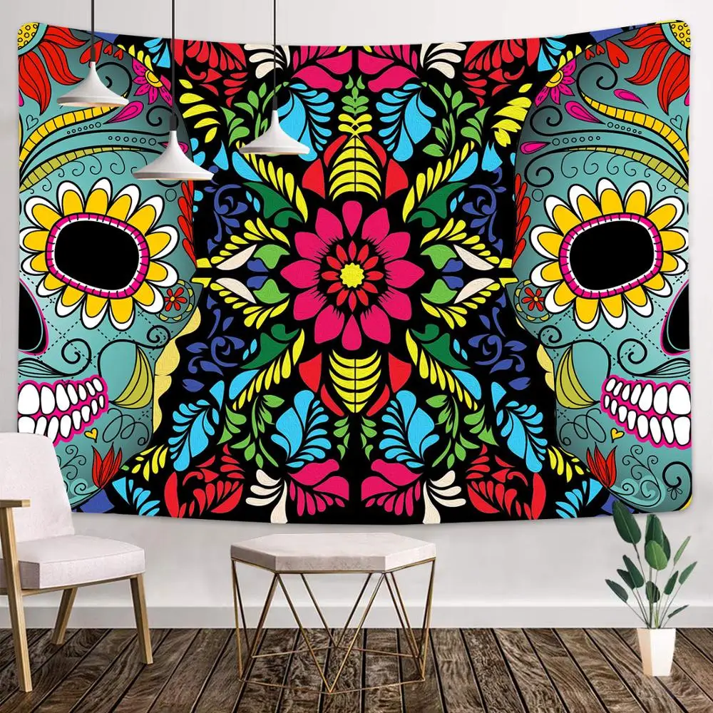 Home Decor UV Tapestry Day of the Dead Mexican Carnival Sugar Skull Wall Hanging Living Room,tapestry decorations