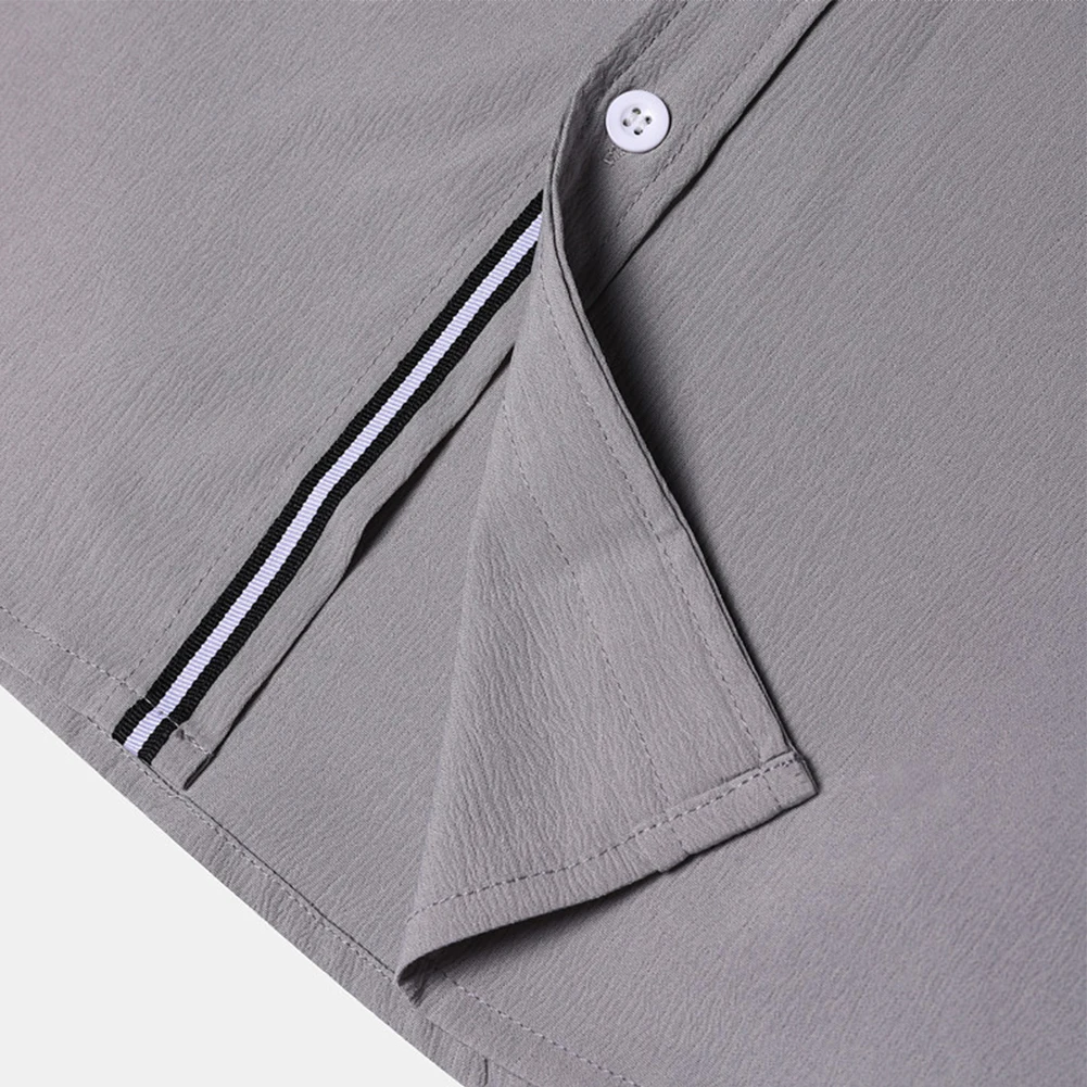 All Season Men's Solid Color Shirts Casual Formal Classic Stand Collar Long Sleeve Shirt And Blouse Tops Male