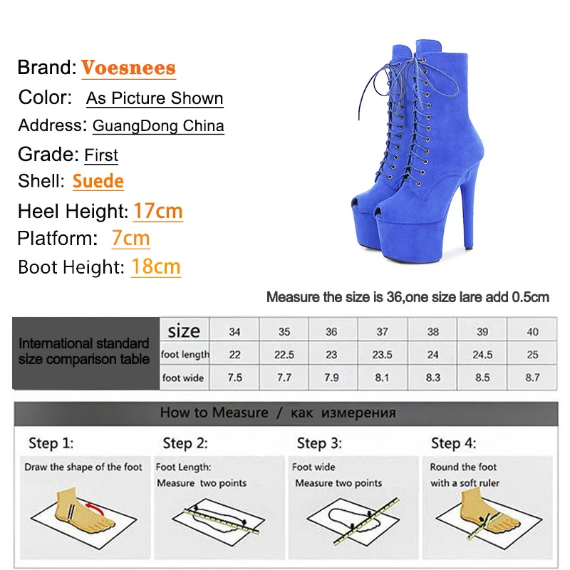 Blue Faux Suede Women's Boots Sexy 17CM/7Inch Peep Toe Inside Zipper Pole Dance Shoes High Heels Nightclub Catwalk Ankle Boots