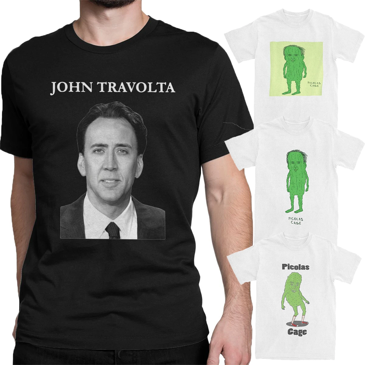Men T-Shirt Nicolas Cage John Travolta Face Off Funny Cotton Tees Short Sleeve T Shirt Crewneck Tops Adult shirt design for men