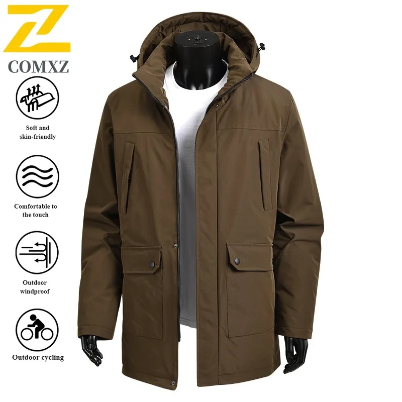 Winter Men's Hooded Windbreaker Windproof Thermal Coat Thickened Cotton Jacket Waterproof for suitable Hiking Camping Fishing