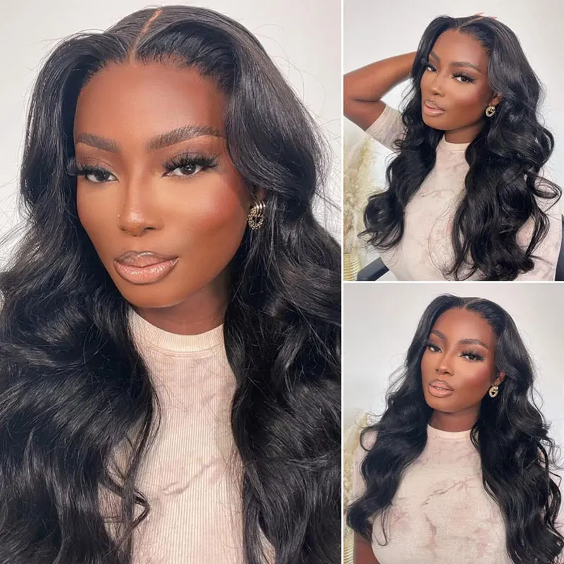 

Bombshell Black Wigs Elegant Long Body Wave Synthetic Lace Front Wig For Black Women Wear Pre Plucked Natural Hairline Lace Wigs