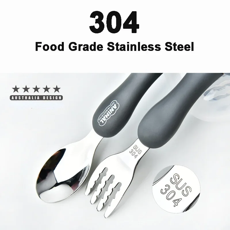 Cartoon Animal Kids Spoon and Fork Set Dessert Spoon for Children Fork Baby Tableware Gadgets Children's Cutlery Kids Favours