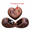 Engraved Walnut Wood Heart-Shaped Double Ring Box for Wedding/Anniversary Gifts Jewelry Organizer 1