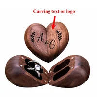 Engraved Walnut Wood Heart-Shaped Double Ring Box for Wedding/Anniversary Gifts Jewelry Organizer 1