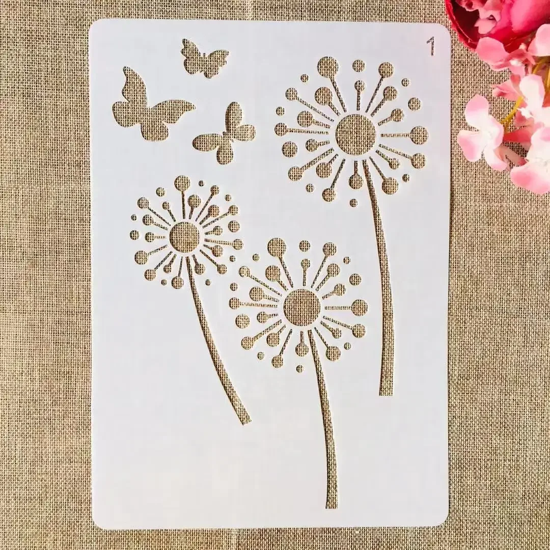 4Pcs A4 29cm Dandelion Flowers Lines DIY Layering Stencils Painting Scrapbook Coloring Embossing Album Decorative Template