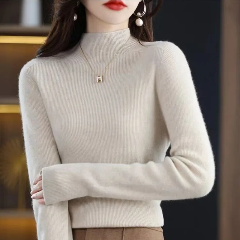 

2023 New Cashmere Thickened Slim Fit with A Half-turtleneck Sweater Underneath Women's Autumn Winter Warm Cardigan Pullovers