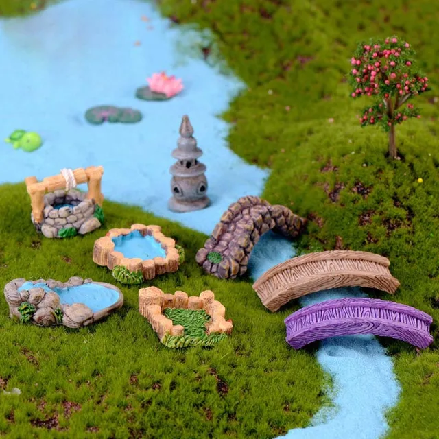 Mini Vízkút Híd Figurák Miniatűr Kézműves Tündérkert Gnóm Moha Terrárium Ajándék Diy Dísz Kerti Dekoráció - Image 2