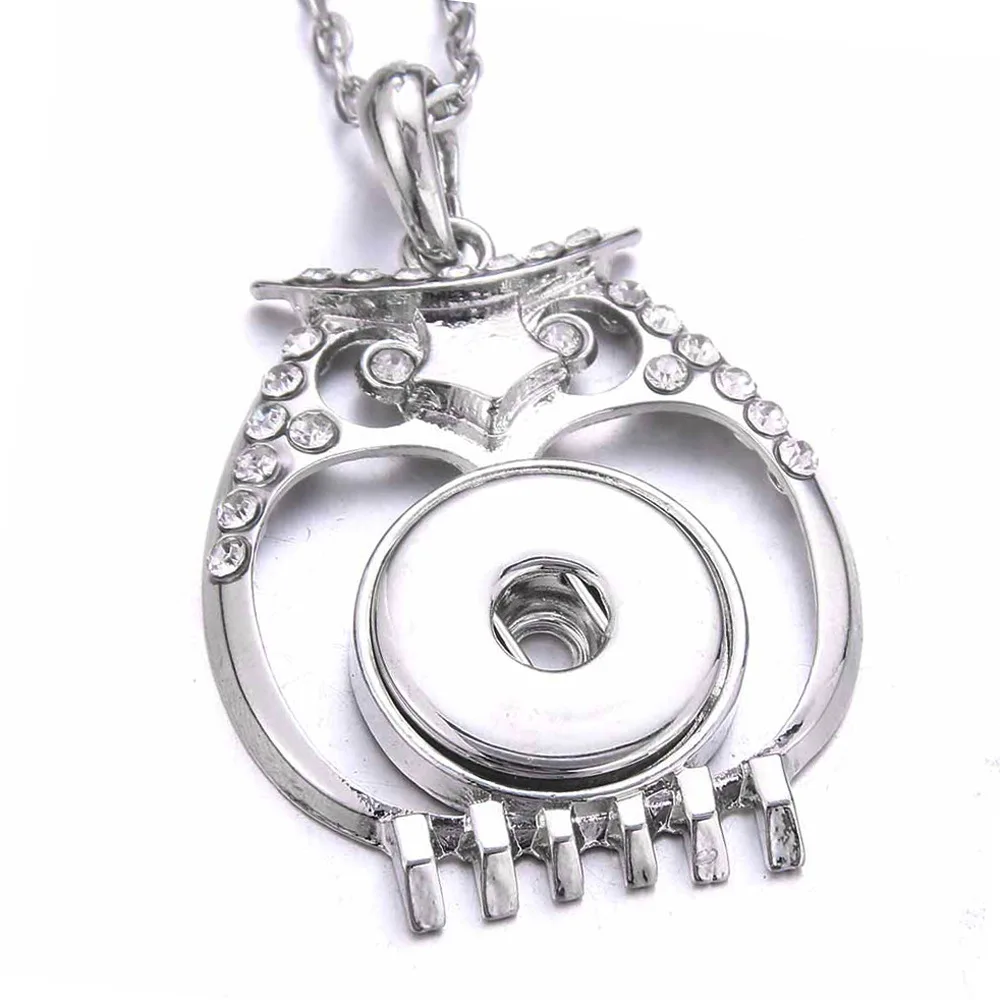 10pcs Metal Key Owl Guitar Crystal Snap Button Necklace Fit 18MM Snap Buttons Jewelry Pendant Necklaces