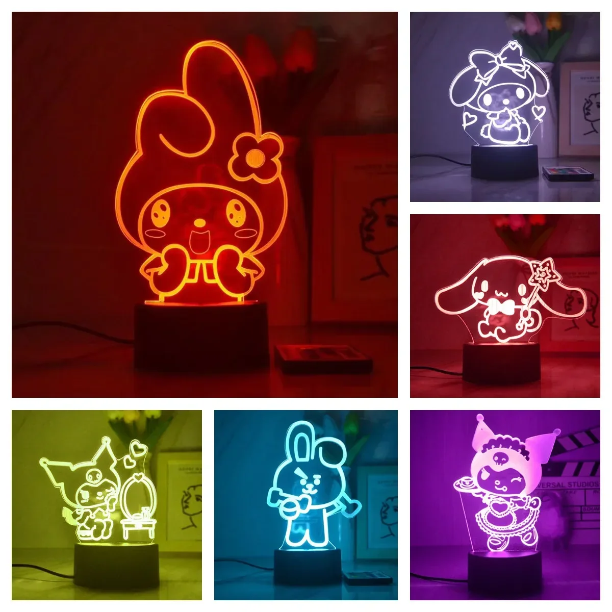 

Sanrio 3D LED Night Light Cartoon Kawali Kuromi Anime Figure Yugui Dog Figure Toys Table Lamp Home Decoration Birthday Gifts