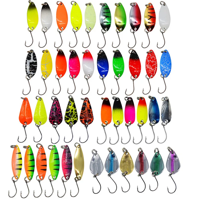 

43pcs Metal Trout Spoon 2.3g -3.5g Fishing Lure Wobbler Casting Jigging Trout Indicator Set Pesca Bass Jig Spoon Bait